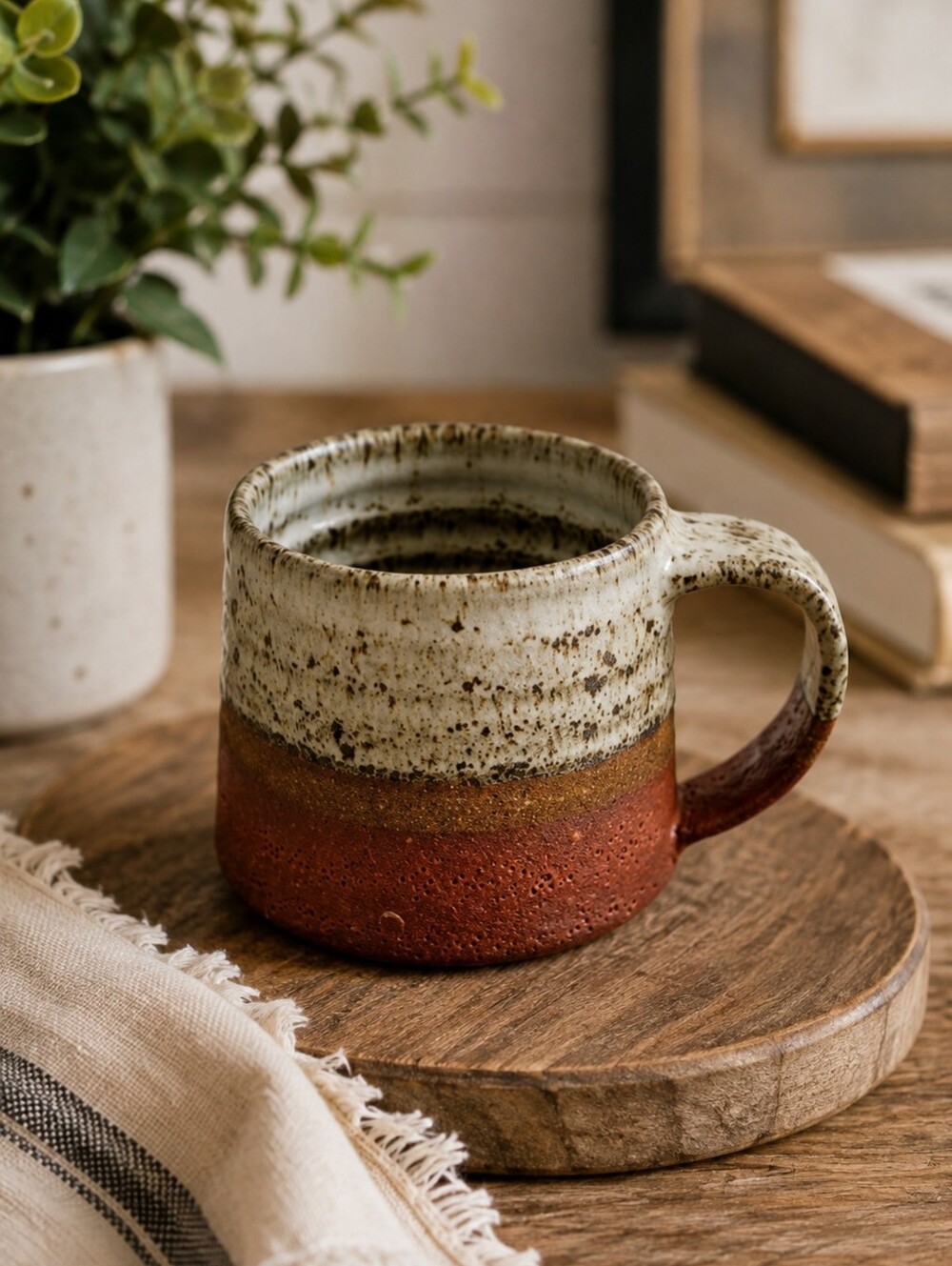 Vintage Studio Pottery Mug Speckled Glaze Rustic MCM Handmade Signed